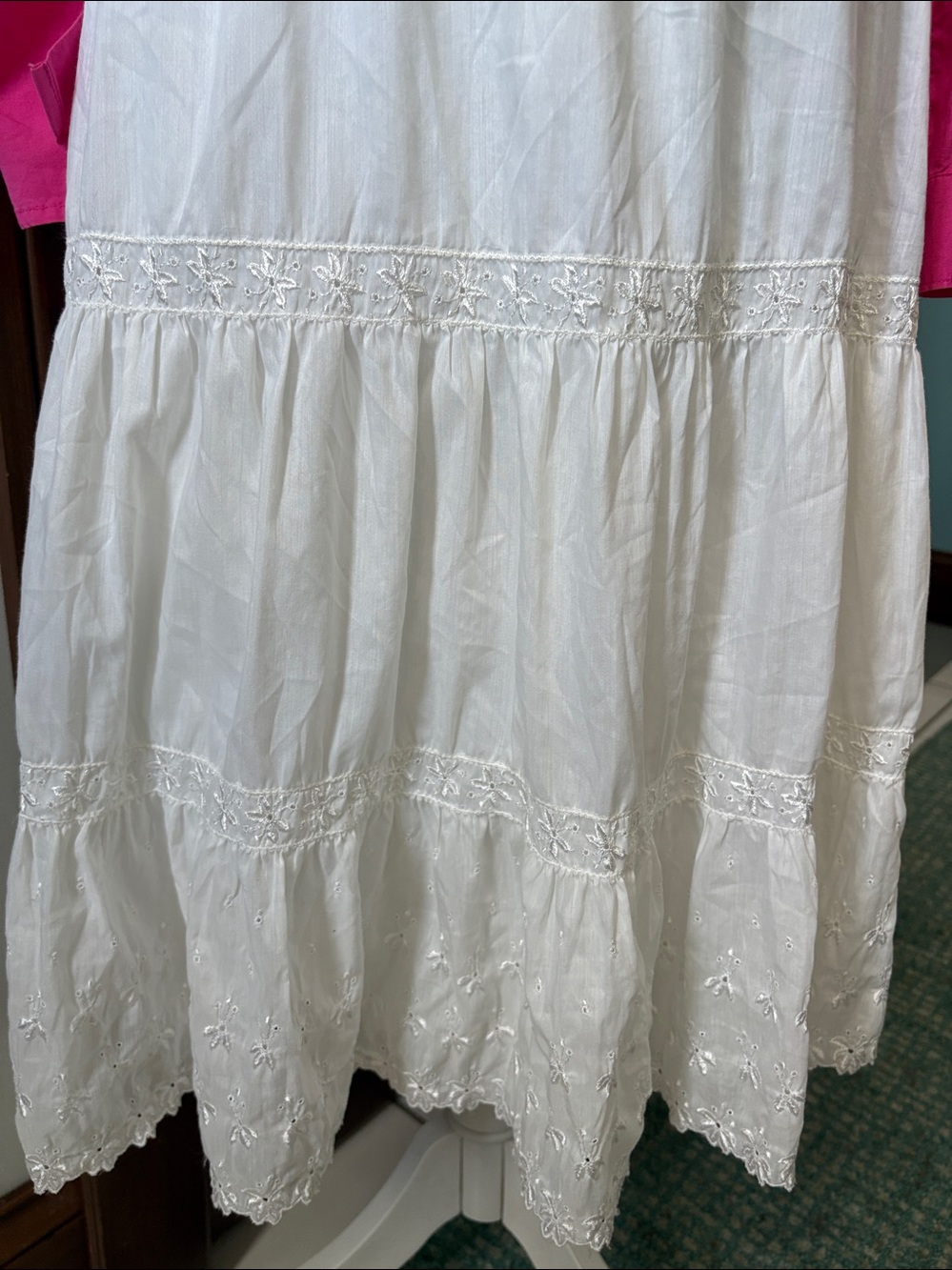 Western petticoat or lined skirt 3 Tier Eyelet/Lace Cotton Skirt white elast - Picture 3 of 11